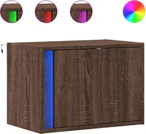 vidaXL Κομοδίνο Επιτοίχιο με Φώτα LED Καφέ Δρυς