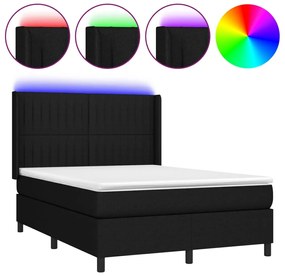 vidaXL Κρεβάτι Boxspring με Στρώμα &amp; LED Μαύρο 140x190 εκ. Υφασμάτινο