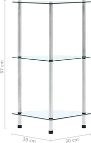 vidaXL Ράφι Διαφανές 3 Επιπέδων 30 x 30 x 67 εκ. από Ψημένο Γυαλί