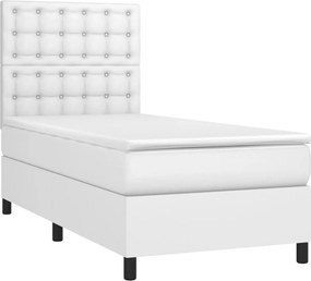 vidaXL Κρεβάτι Boxspring με Στρώμα &amp; LED Λευκό 90x200 εκ. Συνθ. Δέρμα