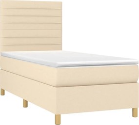 vidaXL Κρεβάτι Boxspring με Στρώμα Κρεμ 90x190 εκ.Υφασμάτινο