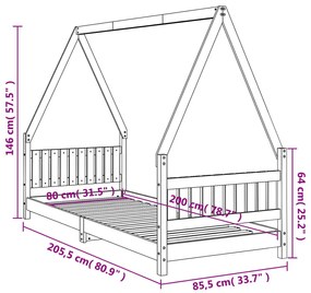 ΠΛΑΙΣΙΟ ΠΑΙΔΙΚΟΥ ΚΡΕΒΑΤΙΟΥ 80 X 200 ΕΚ. ΑΠΟ ΜΑΣΙΦ ΞΥΛΟ ΠΕΥΚΟΥ 834495
