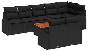 vidaXL Σετ Καναπέ Κήπου 9 pcs Μαύρο Πολυ ράταν