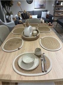Stewehome Σετ 7 τεμαχίων οβάλ σουπλά και καλάθι από γιούτα (Πορτοκαλί) 41x31 cm