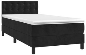 vidaXL Κρεβάτι Boxspring με Στρώμα &amp; LED Μαύρο 90x200 εκ. Βελούδινο