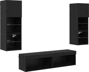 vidaXL Μονάδα Τοίχου Τηλεόρασης 6 pcs Μαύρη Οξυά Επεξεργασμένο ξύλο