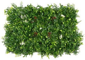 GloboStar® 78407 Artificial - Συνθετικό Τεχνητό Διακοσμητικό Πάνελ Φυλλωσιάς - Κάθετος Κήπος Ίληξ - Νάνος Φτέρη - Κοράλι - Κουφέα Πράσινο Μ60 x Υ40 x Π10cm
