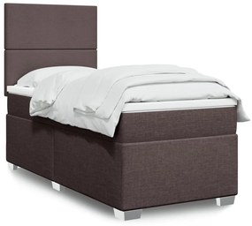 vidaXL Κρεβάτι Boxspring με Στρώμα Σκούρο Καφέ 90x190 εκ. Υφασμάτινο