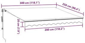 Τέντα Πτυσσόμενη Αυτόματη με LED Ανθρακί / Λευκή 300 x 250 εκ. - Ανθρακί