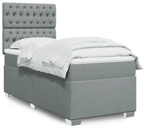 vidaXL Κρεβάτι Boxspring με Στρώμα Ανοιχτό Γκρι 90x190 εκ. Υφασμάτινο