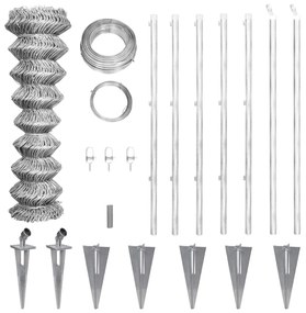 vidaXL Συρματόπλεγμα 15 x 1,5 μ. Γαλβανισμένο Ατσάλι + Στύλοι/Βάσεις