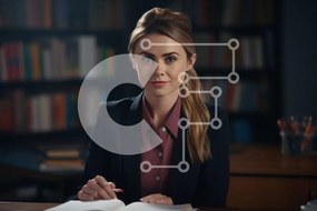 Intra Συλλεκτικό Ξύλινο Παζλ Plywood 4mm - Νεαρή γυναίκα που μελετά και γράφει στο γραφείο Σε Ξύλινο Κουτί - Διαστάσεις Puzzle: 10x10 cm – 25 κομμάτια