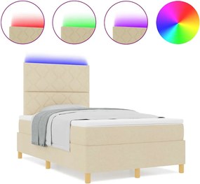 vidaXL LED Κρεβάτι με βάθρο με στρώμα Κρεμ 120 x 200 cm ύφασμα