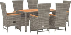 vidaXL Σετ Τραπεζαρίας Κήπου 7 τεμ. Γκρι Συνθ. Ρατάν με Μαξιλάρια