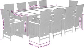 vidaXL Σετ Τραπεζαρίας Κήπου 11 Τεμαχίων Γκρι Συνθ. Ρατάν με Μαξιλάρια
