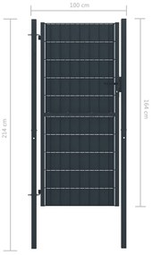 vidaXL Πόρτα Περίφραξης Ανθρακί 100 x 164 εκ. από PVC / Ατσάλι