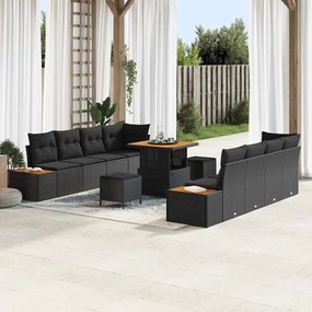 vidaXL Σετ Καναπέ Κήπου με μαξιλάρι 11 pcs Μαύρο 80 x 80 x 71 cm