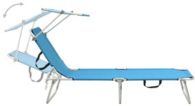 vidaXL Ξαπλώστρα Πτυσσόμενη Μπλε Αλουμινίου με Σκίαστρο