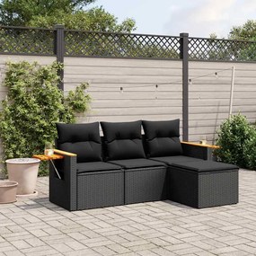 vidaXL Patio Sofa Set 3-θέσια Black
