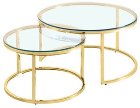 LUSACA COFFEE TABLE ΧΡΥΣΟ ΔΙΑΦΑΝΟ D80/60xH43/38cm - Μέταλλο - 04-0533