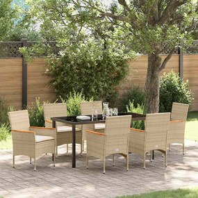 vidaXL Σέτ φαγητού για κήπο με μαξιλάρι 7 pcs Μπεζ Πολυ ράταν