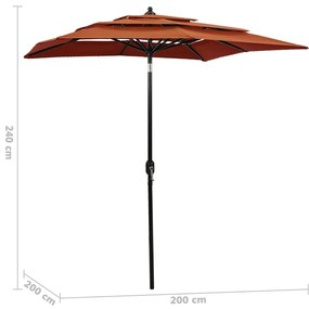 Ομπρέλα 3 Επιπέδων Τερακότα 2 x 2 μ. με Ιστό Αλουμινίου - Καφέ