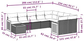 Σαλόνι Κήπου Σετ 10 Τεμαχίων Μαύρο Συνθετικό Ρατάν με Μαξιλάρια - Μαύρο