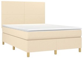 Κρεβάτι Boxspring με Στρώμα &amp; LED Κρεμ 140x200 εκ. Υφασμάτινο - Κρεμ