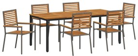 vidaXL Σέτ φαγητού για κήπο 7 pcs Γκρι και Καφέ 200 x 100 x 75 cm