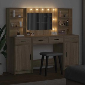 vidaXL Σετ Τραπέζι Ντυσίματος με LED με συρτάρι 3 pcs Δρύς Sonoma
