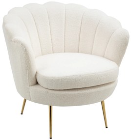 HOMCOM Πολυθρόνα σε σχήμα κοχύλι, Πολυθρόνα χαλάρωσης, Πολυθρόνα αναψυχής, Μεταλλικά πόδια σε χρυσή απόχρωση, 79Μ x 77Π x 77Υ cm, Λευκό