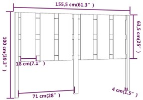 vidaXL Κεφαλάρι Κρεβατιού 155,5 x 4 x 100 εκ. από Μασίφ Ξύλο Πεύκου