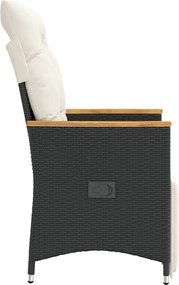 vidaXL Πολυθρόνες Κήπου Ανακλ/νες 2 τεμ. Μαύρες Συνθ. Ρατάν+Μαξιλάρια