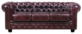 WOODWELL CHESTERFIELD Birmingham Καναπές 3Θέσιος Σαλονιού Καθιστικού, Δέρμα Antique Red 201x92x74cm Ε9574,34