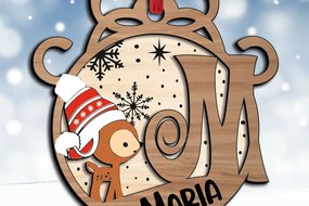 Σετ των 3 Intra απο ξύλο plywood 3mm-4mm πάχος Χριστουγεννιάτικο γράμμα M Γιορτινό στολίδι Δίασταση 8x8 cm INTRAFABR-109760391