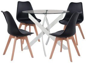 Τραπεζαρία (Σετ 5Τμχ) HM11694.02 Φ90x74cm Black-White 4 Θέσεων Metal,Glass,Polypropylene