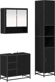 vidaXL Σετ Επίπλων Μπάνιου με ράφι 3 pcs Μαύρη Οξυά Επεξεργασμένο ξύλο