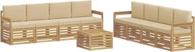 vidaXL Σειρά Καναπέ Εξωτερικού 9 τμχ. Λευκό και Μπεζ Πολυεστέρας