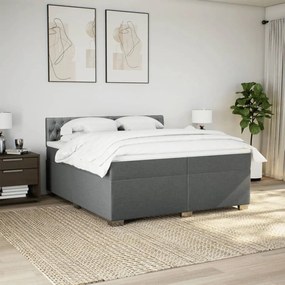 Κρεβάτι Boxspring με Στρώμα Σκούρο Γκρι 200x200 εκ. Υφασμάτινο - Γκρι