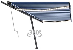 Τέντα Αυτόματη με LED &amp; Αισθ. Ανέμου Μπλε / Λευκό 500x350 εκ. - Μπλε