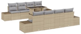 vidaXL Σετ 9 Τεμαχίων Καναπέ Κήπου με Μαξιλάρια Μπεζ Πολυ Ρατάν