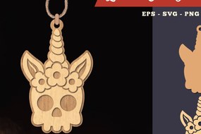 Σετ των 2 Intra απο ξύλο plywood 3mm-4mm πάχος – Στολίδι Unicorn Skull Lasercut 1 Δίασταση 20x20 cm INTRAFABR-111488993