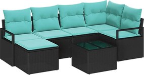 vidaXL Σετ Καναπέ με μαξιλάρι 7 pcs Μαύρο συνθετικό ρατάν