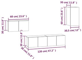vidaXL Σετ Επίπλων Τηλεόρασης 4 Τεμαχίων Καπνιστή δρυς Επεξ. Ξύλο