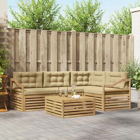 vidaXL Σειρά Καναπέ Εξωτερικού 5 pcs Λευκό και Μπεζ Πολυεστέρας
