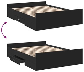 vidaXL Πλαίσιο Κρεβατιού με Συρτάρια Μαύρο 135x190 εκ Επεξεργ. Ξύλο
