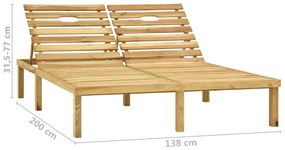 vidaXL Ξαπλώστρα Διπλή Εμποτισμένο Ξύλο Πεύκου &amp; Μπλε Ρουά Μαξιλάρια