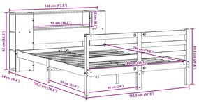 Κρεβάτι Βιβλιοθήκη Χωρίς Στρώμα 140x190 εκ Μασίφ Ξύλο Πεύκου - Καφέ