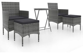vidaXL Σετ Επίπλων Bistro Κήπου 5 τεμ. Γκρι Συνθ. Ρατάν/Ψημένο Γυαλί