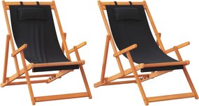 vidaXL Καρέκλες Παραλίας Πτυσσόμενες 2 τεμ. Μαύρες Υφασμάτινες